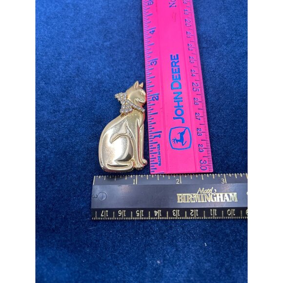 Gold-Tone Cat Brooch Pin With Rhinestone Collar - Picture 3 of 4